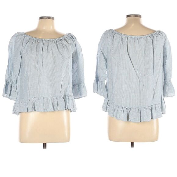 SANCTUARY 100% Linen Striped Peplum Top L - Picture 1 of 7